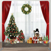 Aperturee - Aperturee Red White Curtain Christmas Tree Square Backdrop